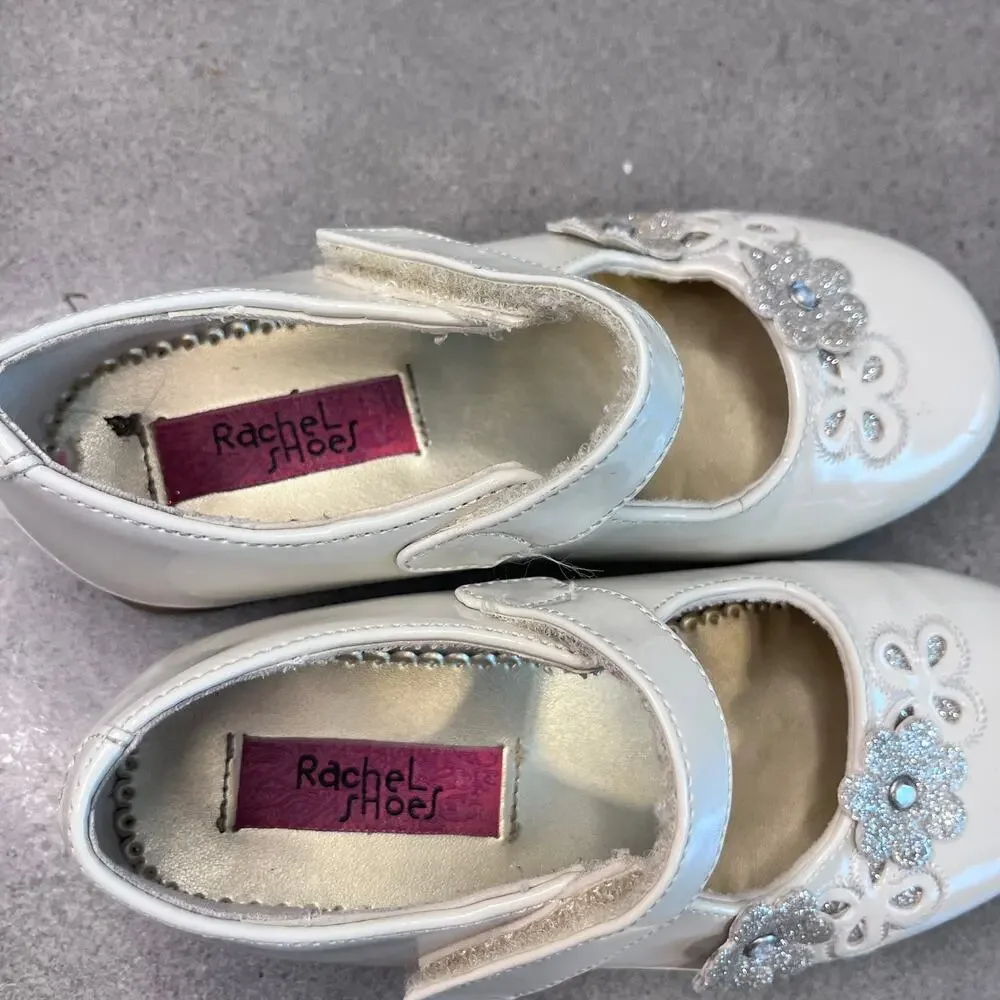 Rachel Shoes beige cream gold flowers mary jane dress shoes toddler girl size 10